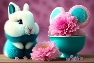 easter bunny and pink tulips