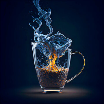 Glass of coffe fire smoke