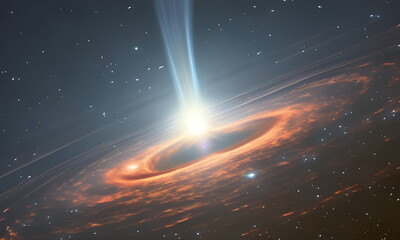 Obraz premium Cosmic background with black hole and a disk of glowing plasma. Supermassive singularity in outer space. CG Artwork Background