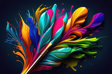 Painter brush with colorful paint strokes, vivid colors. Generative AI