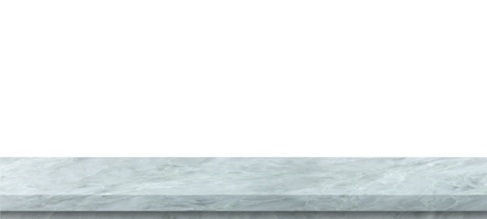 White marble table top, stone display stand, mockup of empty shelf, kitchen countertop isolated on transparent background, For montage product display or design key visual layout. Png file