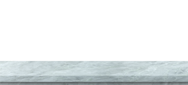 White marble table top, stone display stand, mockup of empty shelf, kitchen countertop isolated on transparent background, For montage product display or design key visual layout. Png file
