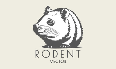 Vector white-gray rodent. Simple logo, sticker or emblem. Cute little wombat. Isolated background.