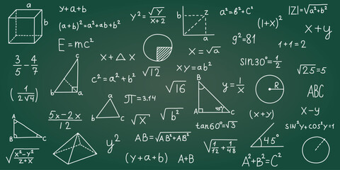 Hand drawn math symbols icon in flat style. Mathematics formula vector illustration on isolated background. School education sign business concept. - obrazy, fototapety, plakaty