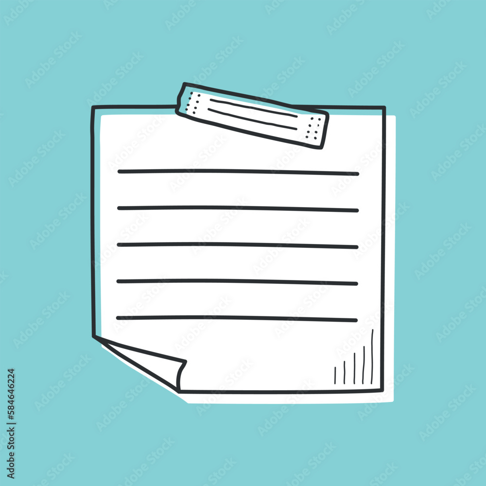 Poster hand drawn memo paper sheet icon in flat style. sticky note vector illustration on isolated backgrou