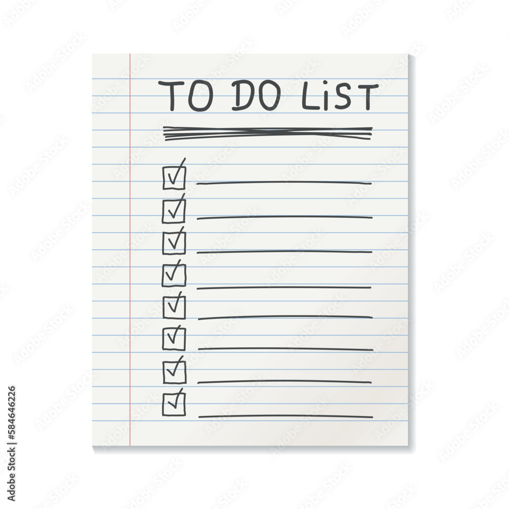 Poster realistic line paper note icon in flat style. to do list icon with hand drawn text vector illustrati