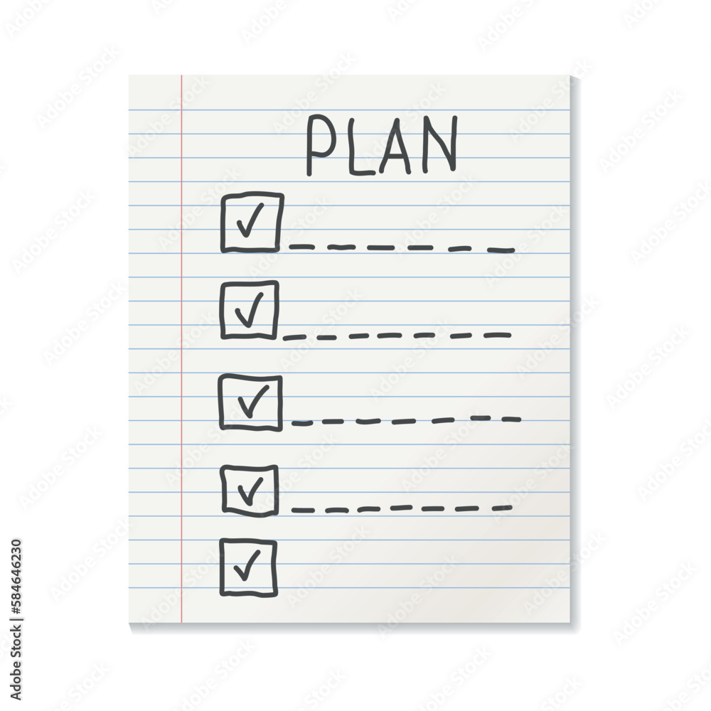 Poster realistic line paper note icon in flat style. to do list icon with hand drawn text vector illustrati