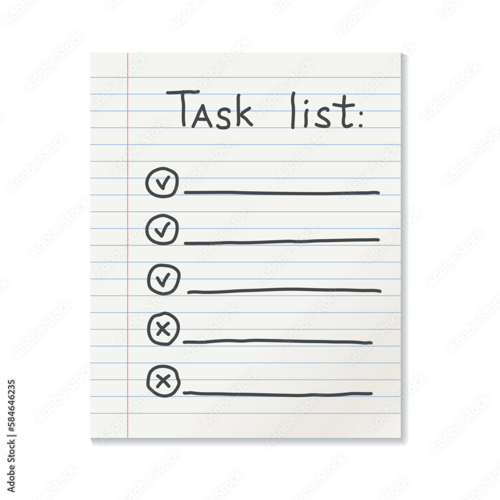 Poster realistic line paper note icon in flat style. to do list icon with hand drawn text vector illustrati