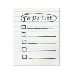 Realistic line paper note icon in flat style. To do list icon with hand drawn text vector illustration on isolated background.  Office stationery notebook sign business concept.