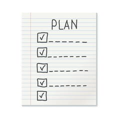 Realistic line paper note icon in flat style. To do list icon with hand drawn text vector illustration on isolated background.  Office stationery notebook sign business concept.