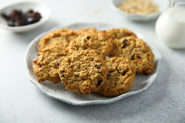 Traditional oatmeal cookies with raisins