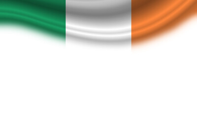 Wavy flag of Ireland against a horizontal white background. 3d illustration