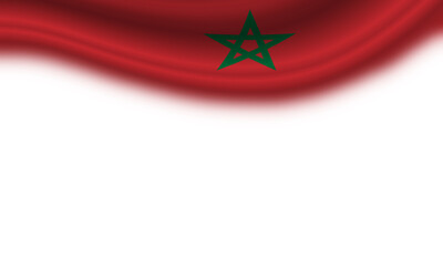 Wavy flag of Morocco against a horizontal white background. 3d illustration