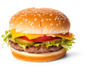 A Delicious Burger on white background - Generative AI 