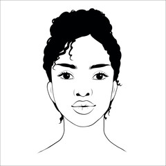 Vector portrait of beautiful african american woman in black and white. Gentle silhouette, fashion illustration