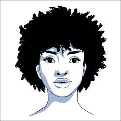 Vector portrait of beautiful african american woman in black and white. Gentle silhouette, fashion illustration