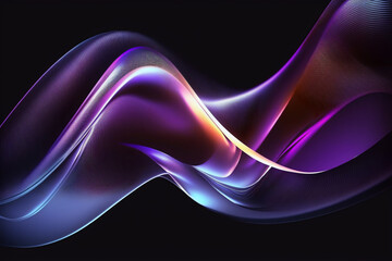 Dynamic Iridescent Waves of Abstract Liquid Glass with Neon Holographic Effect on Background Generative ai