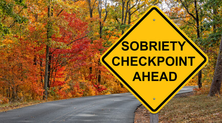 Sobriety Checkpoint Ahead Warning Sign - Autumn Background