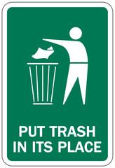 Pitch in sign and labels put trash in its place