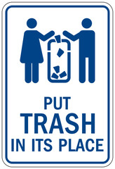 Pitch in sign and labels put trash in its place