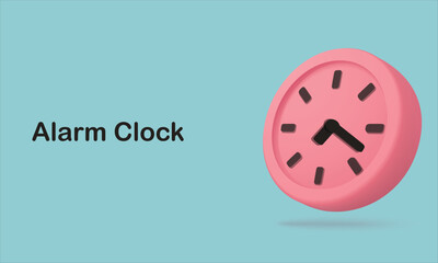 3d alarm clock on pastel light background. Pink watch minimal design concept of time. 3d clock vector rendering in isolated light background. 3d alarm for watch hour and minute