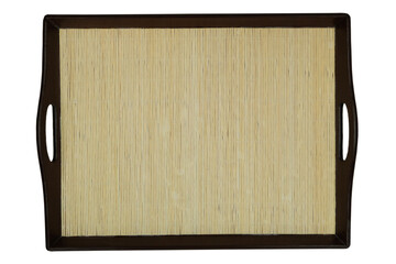 Tray with a straw cover isolated on white background. Serving plate. Top view.