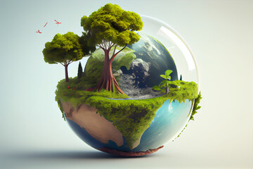 World environment and earth day concept with glass globe and eco friendly enviroment