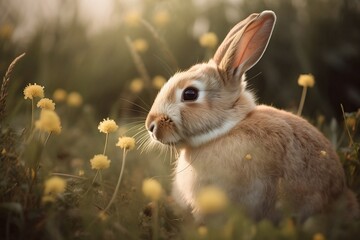 Peaceful Bunny Enjoying a Serene Moment in a Flowery Field