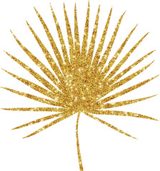 Naklejka na ściany i meble Hand-drawn golden branch with leaves, a shiny, sparkling leaf of an abstract plant, a dried leaf of a palm tree