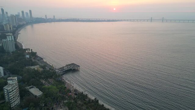 Dadar city and Dadar chow patty beach evening 360d bird eye view mumbai