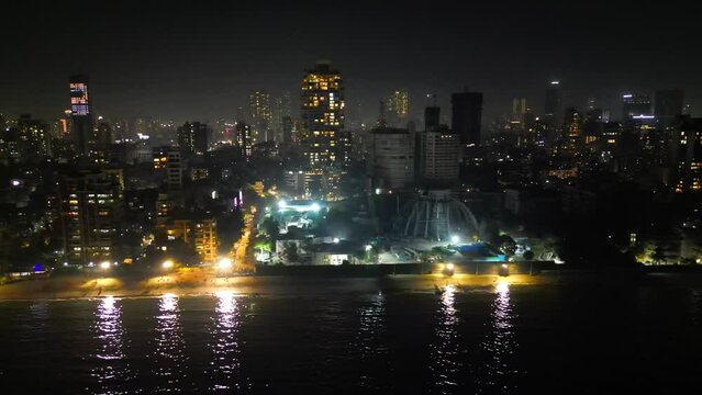 Dadar chow patty beach night bird eye view from right to left mumbai