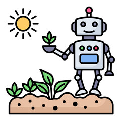 Agricultural robotics Concept, Robot Farmer Vector Icon Design, Smart farming symbol, e-agriculture Sign, digital agricultural revolution stock illustration, Future Labor Idea