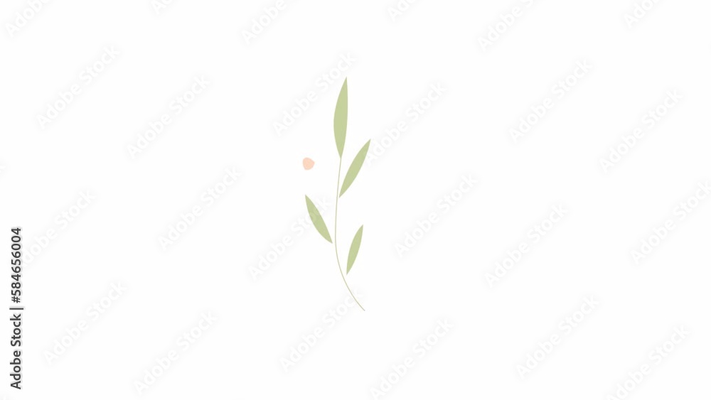 Poster animated twig with green leaves. tree branch blowing in wind. flat cartoon style icon 4k video foota