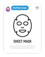 Facial sheet mask thin line icon. Modern vector illustration for beauty shop.