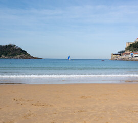Fototapeta na wymiar Cantabrian Sea beach landscape, San Sebastian, Basque Country, Spain