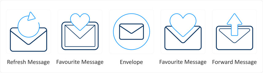 A set of 5 Mix icons as refresh message, favorite message, envelope