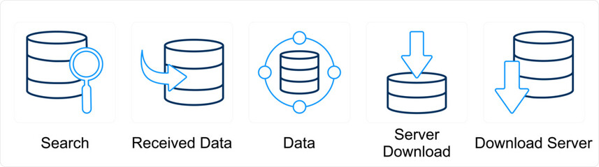 A set of 5 Mix icons as search, receive data, data