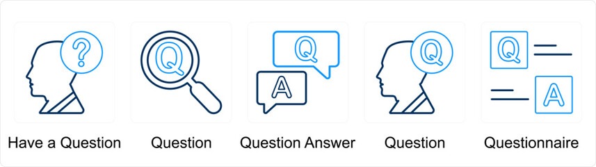 A set of 5 Mix icons as have a question, question, question answer