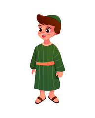 Little Jewish Boy in Traditional Clothing Isolated on a White Background. Vector Illustration in Cartoon Style.