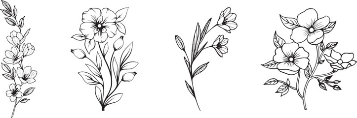A set of flower design in line art style