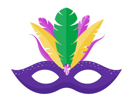 recommend clip art: Vector carnival mask with feathers, Mardi Gras Masquerade decorative purple mask isolated on white. For poster, greeting card, party invitation, banner or flyer.  
