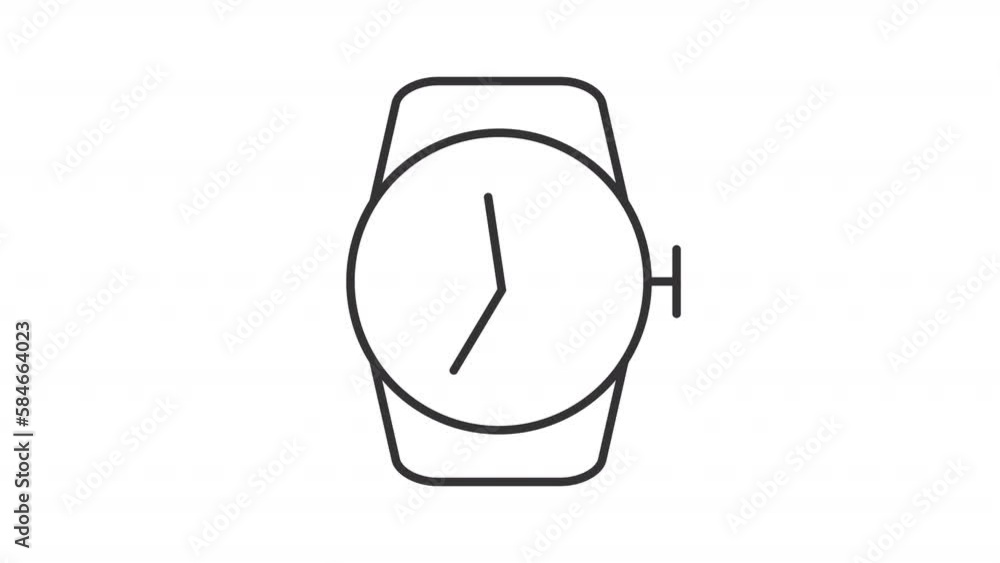 Poster animated wrist watch linear icon. website wait-animation. modern accessory. clock face. seamless loo