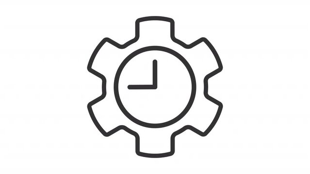 Animated manage time linear icon. Planning and organization. Loader. Clock and gear. Seamless loop HD video with alpha channel on transparent background. Outline motion graphic animation