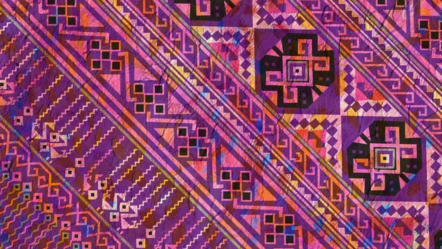 Seamless African pattern. Ethnic ornament on the carpet. Aztec style. Geometric mosaic on the tile, majolica. Ancient interior. Modern rug. Geo print on textile. Kente Cloth.