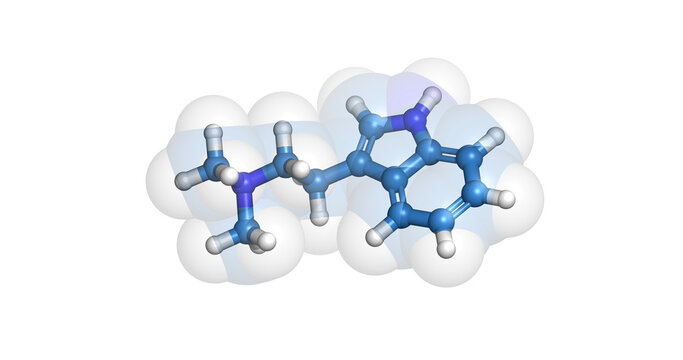 Dimethyltryptamine (DMT), hallucinogen /psychedelic drug 3D molecule 4K 