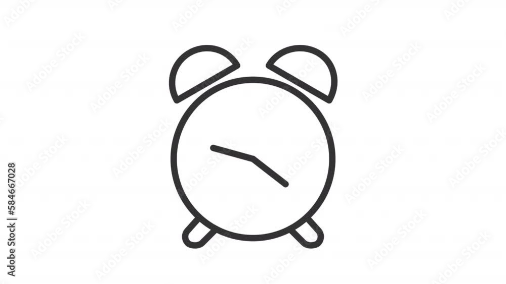 Poster animated alarm clock linear icon. time to wake up. morning reminder. ringing clock. seamless loop hd