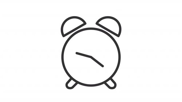 Animated alarm clock linear icon. Time to wake up. Morning reminder. Ringing clock. Seamless loop HD video with alpha channel on transparent background. Outline motion graphic animation