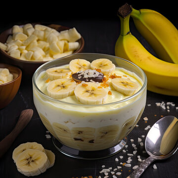 Banana pudding in a bowl ready to serve created with Generative AI technology