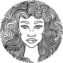 Hand Drawn Doodle Girl in Round Frame