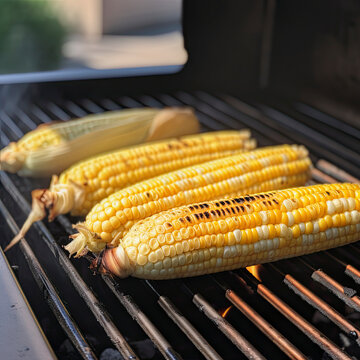 Corn and the cob with grill marks on the grill created with Generative AI technology